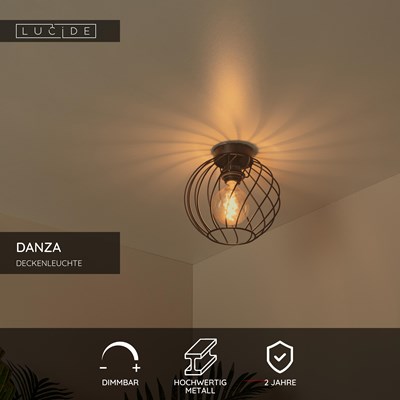 Lucide DANZA - Deckenleuchte - Ø 25 cm - 1xE27 - Schwarz